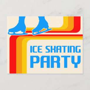 retro stripes : ice skating party invitation postcard