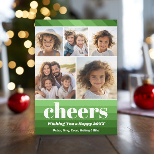 Retro Stripes in Olive Green - 5 Photo - Merry Holiday Card