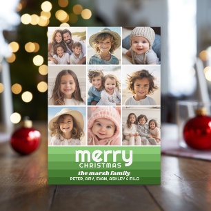 Retro Stripes in Olive Green - 9 Photo - Merry Holiday Card