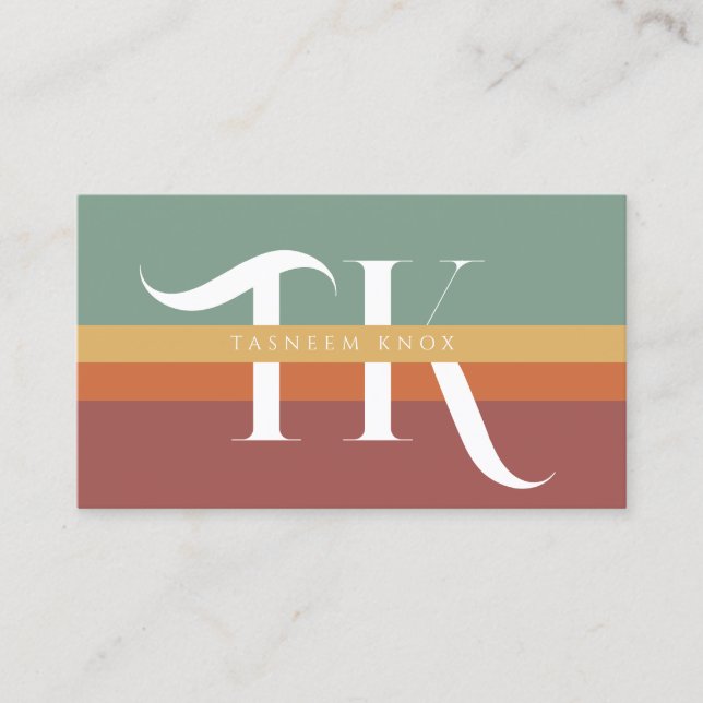 Retro Stripes Monogram Business Card (Front)