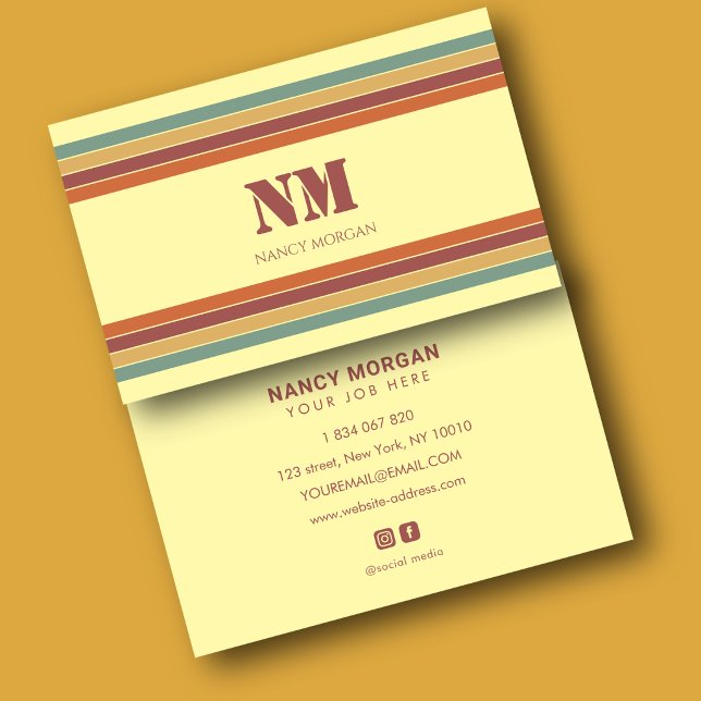 Retro Stripes Monogram Business Card (Creator Uploaded)