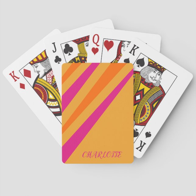 Retro Stripes Monogram  Playing Cards (Back)