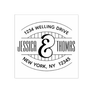 Retro Stripes & Names Return Address Oval Rubber Stamp