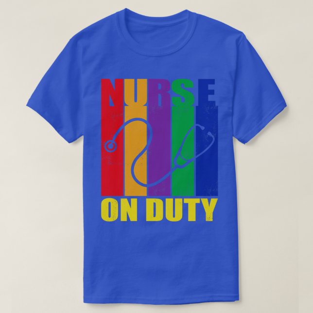 Retro Stripes On Duty Nurse T-Shirt (Design Front)