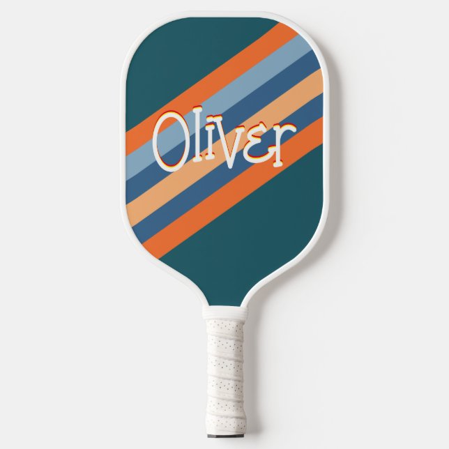Retro Stripes Pattern Personalised Name Pickleball Paddle (Front)