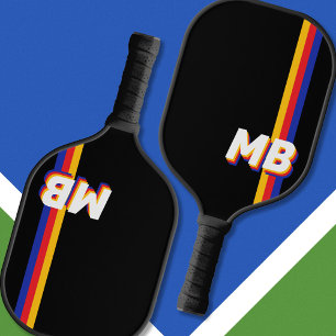 Retro Stripes Personalised Initial Monogram Pickleball Paddle