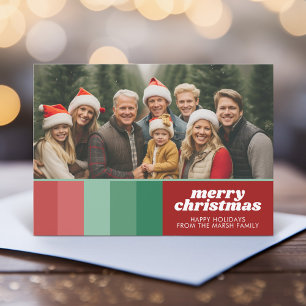 Retro Stripes - Photo - Merry Christmas Line Art Holiday Card