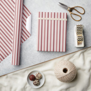 Retro Stripes Pink Burgundy Y2K Style Wrapping Paper