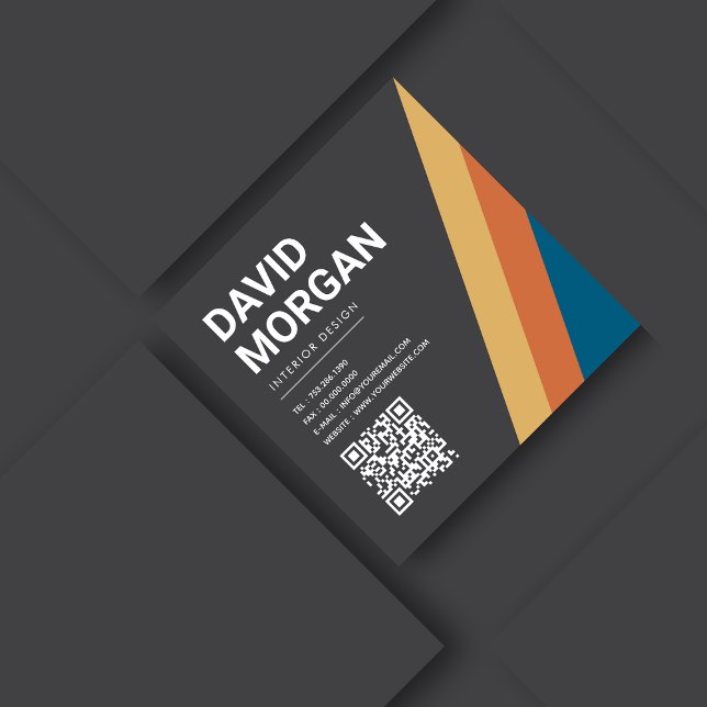 Retro Stripes QR Code  Square Business Card (Creator Uploaded)