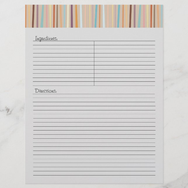 Retro Stripes Recipe Letterhead (Front)