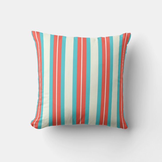 Retro Stripes - Red Blue Cushion (Front)