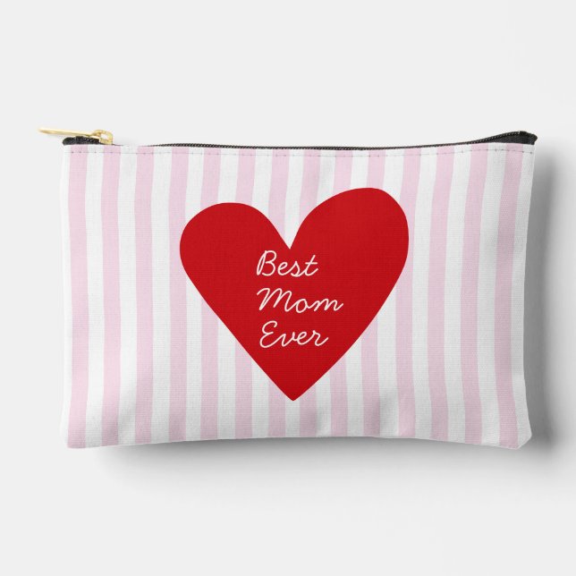 Retro Stripes Red & Pink Best Mum Ever Accessory Pouch (Front)