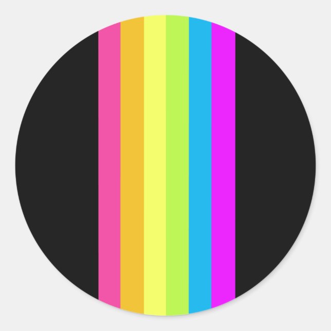 Retro Stripes Round Stickers (Black & Neon Multi) (Front)