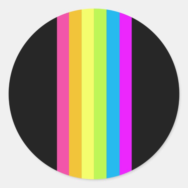 Retro Stripes Round Stickers (Black & Neon Multi) (Front)