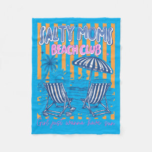 Retro Stripes Salty Moms Beach Club Summer Vibes Fleece Blanket