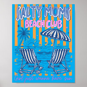 Retro Stripes Salty Moms Beach Club Summer Vibes Poster
