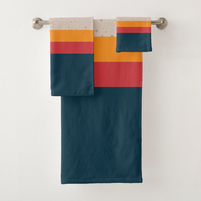 Retro stripes Sunset & Slate Bath Towel Set (Insitu)