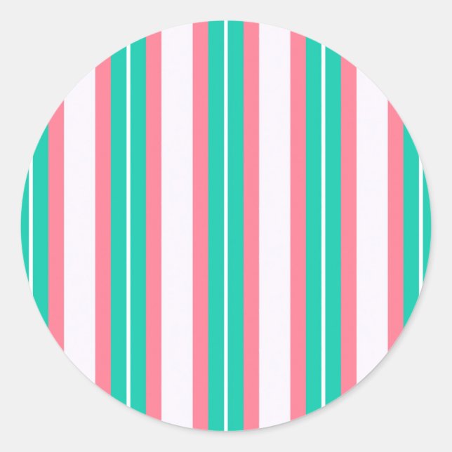 Retro Stripes - Teal Pink Classic Round Sticker (Front)