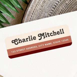 Retro stripes terracotta tan brown return address label