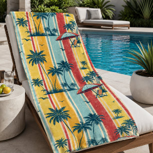 Retro Stripes Tropical Palm Trees Beach Towel