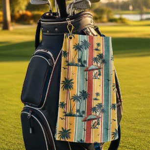 Retro Stripes Tropical Palm Trees Golf Towel