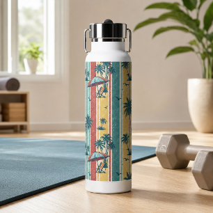 Retro Stripes Tropical Palm Trees Water Bottle