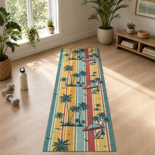 Retro Stripes Tropical Palm Trees Yoga Mat