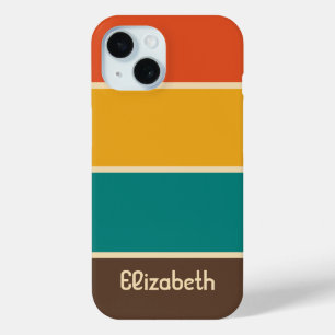 Retro Stripes Vintage Colour Teal Orange Brown Nam iPhone 15 Case