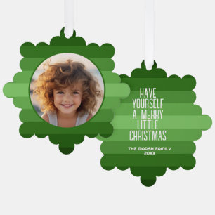 Retro Stripes with Circle Photo - Christmas Green Tree Decoration Card