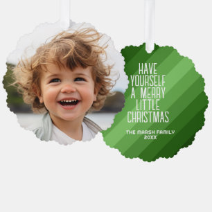 Retro Stripes with Photo - Christmas Green Tree Decoration Card