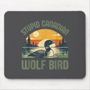 Retro Stupid Canadian Wolf Loon Illustration Mouse Pad