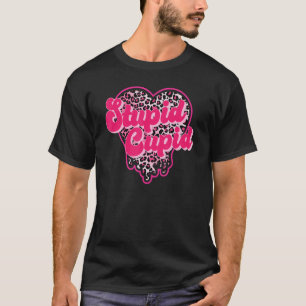 Retro Stupid Cupid Leopard Heart Love Valentines D T-Shirt