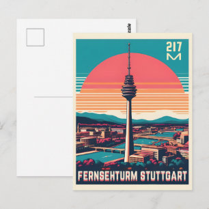Retro Stuttgart TV Tower Fernsehturm german gift Postcard