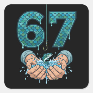Retro Style 67 Fishing Number Outdoor Adventure Square Sticker