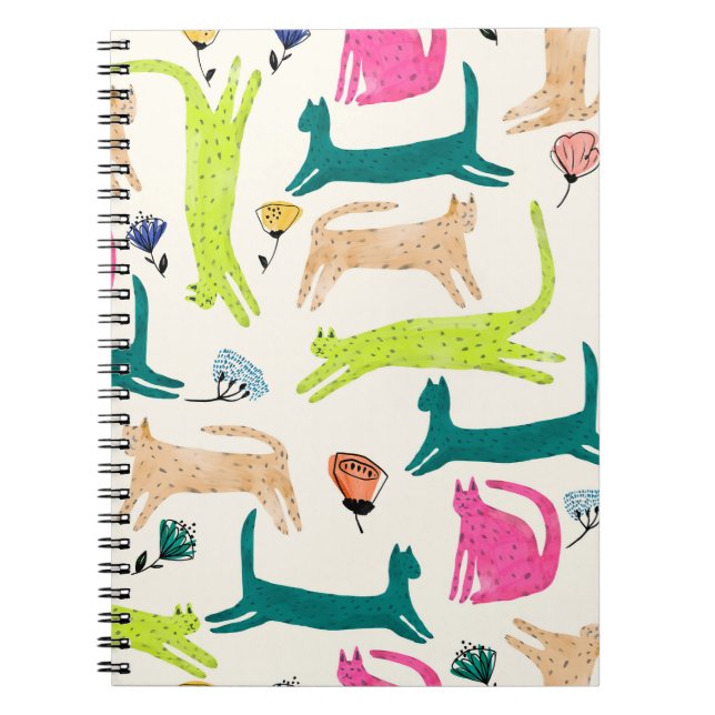 Retro style abstract flower and cat illustration s notebook (Front)