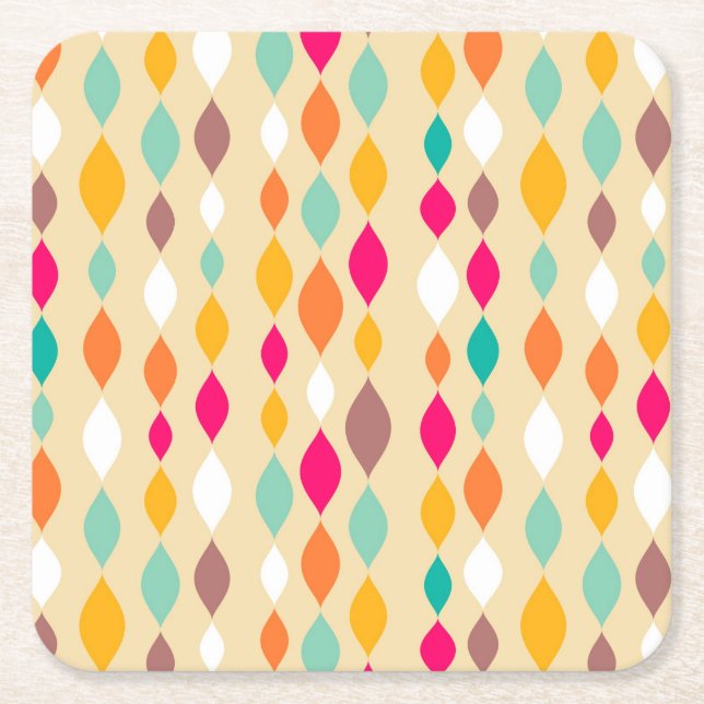 Retro style abstract pattern square paper coaster (Front)