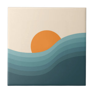 Retro style abstract sunset landscape ceramic tile