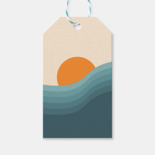 Retro style abstract sunset landscape gift tags