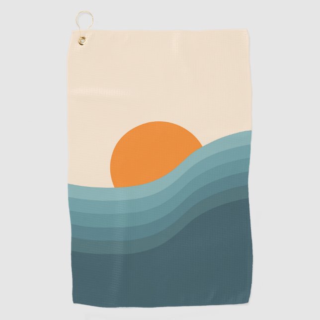 Retro style abstract sunset landscape golf towel (Front)