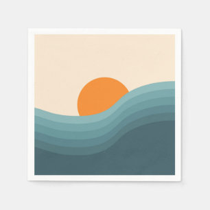 Retro style abstract sunset landscape napkin