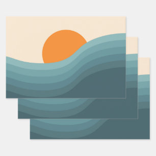 Retro style abstract sunset landscape wrapping paper sheet