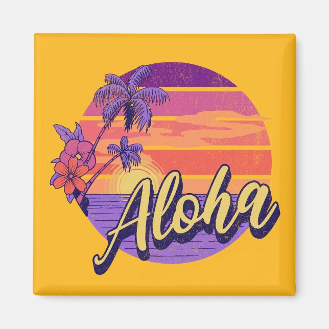 Retro style "Aloha" text design Magnet (Front)
