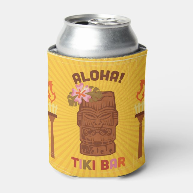 Retro Style Aloha Tiki Bar Can Cooler (Can Front)