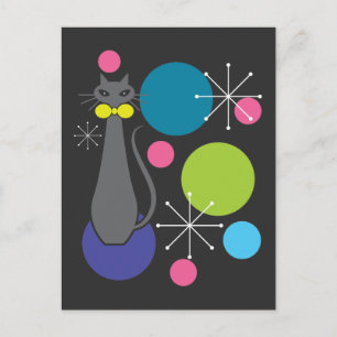 Retro Style Atomic Era Mid Century Cool Cat Postcard