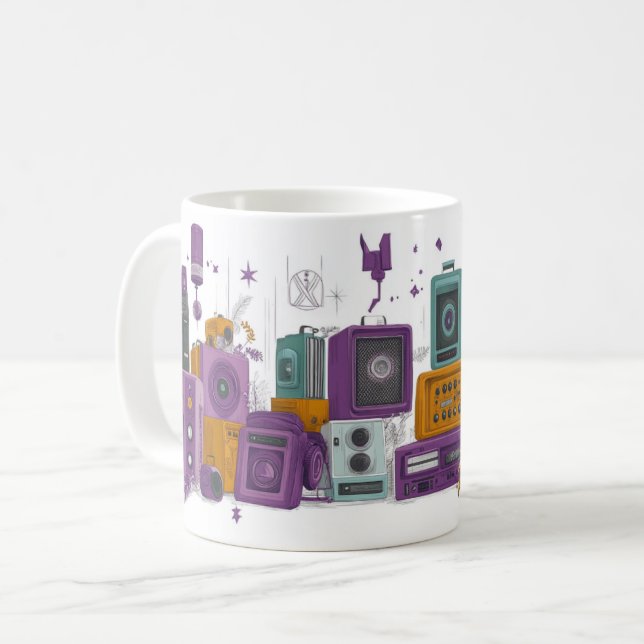 Retro-style audio speakers surrounded by roses coffee mug (Front Left)