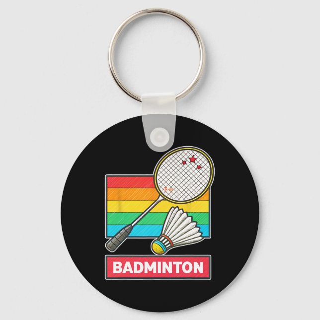 Retro Style Badminton Racket And Shuttle  Key Ring (Front)
