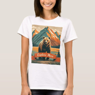 Retro-style bear cartoon and mountain range T-Shirt