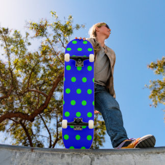 Retro Style Blue and Lime Green Polka Dot Skateboard