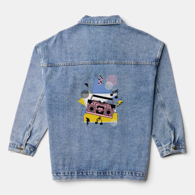 Retro style boombox design denim jacket (Back)