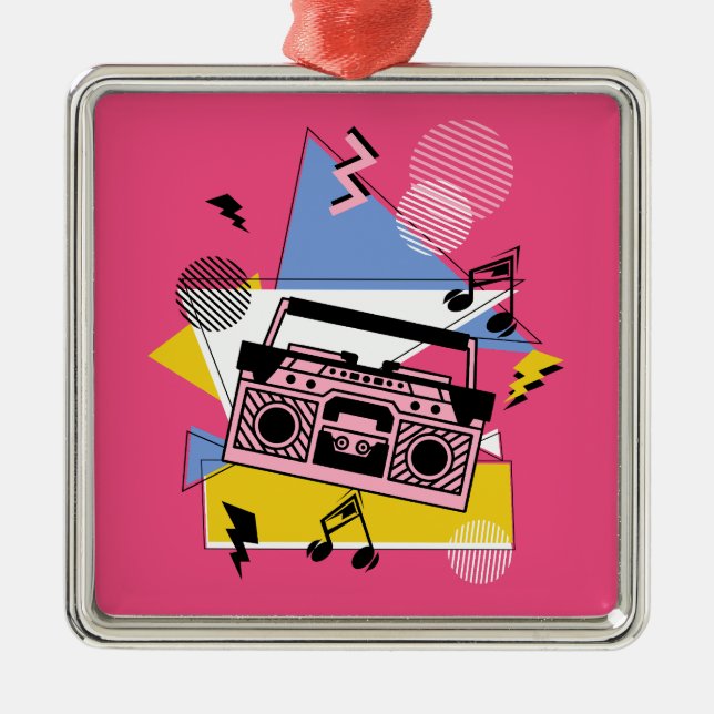 Retro style boombox design metal ornament (Front)